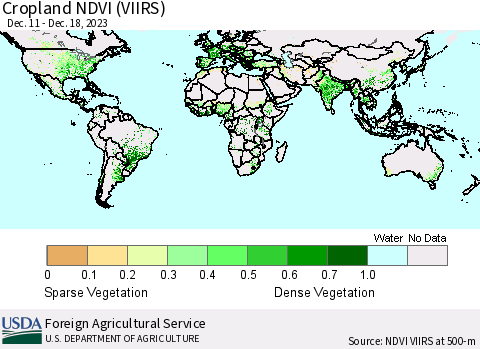 World Cropland NDVI (VIIRS) Thematic Map For 12/11/2023 - 12/20/2023