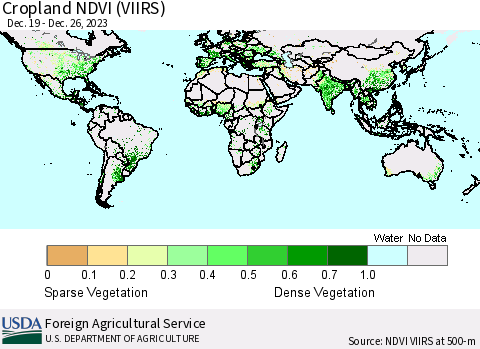 World Cropland NDVI (VIIRS) Thematic Map For 12/21/2023 - 12/31/2023