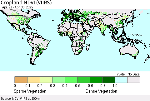 World Cropland NDVI (VIIRS) Thematic Map For 4/23/2025 - 4/30/2025
