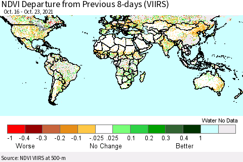 World NDVI Departure from Previous 8-days (VIIRS) Thematic Map For 10/16/2021 - 10/23/2021
