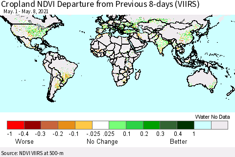 World Cropland NDVI Departure from Previous 8-days (VIIRS) Thematic Map For 5/1/2021 - 5/8/2021
