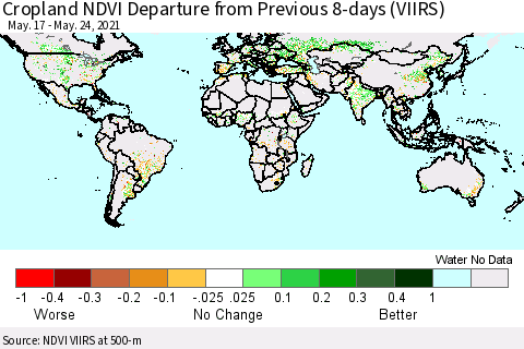 World Cropland NDVI Departure from Previous 8-days (VIIRS) Thematic Map For 5/17/2021 - 5/24/2021