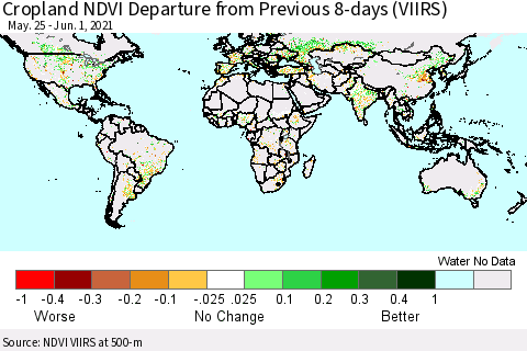 World Cropland NDVI Departure from Previous 8-days (VIIRS) Thematic Map For 5/25/2021 - 6/1/2021