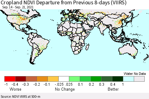 World Cropland NDVI Departure from Previous 8-days (VIIRS) Thematic Map For 9/14/2021 - 9/21/2021