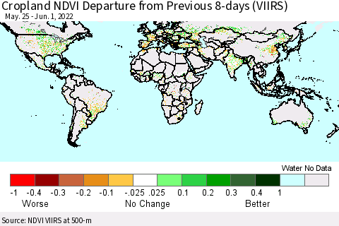 World Cropland NDVI Departure from Previous 8-days (VIIRS) Thematic Map For 5/25/2022 - 6/1/2022