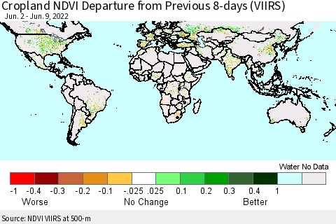 World Cropland NDVI Departure from Previous 8-days (VIIRS) Thematic Map For 6/2/2022 - 6/9/2022