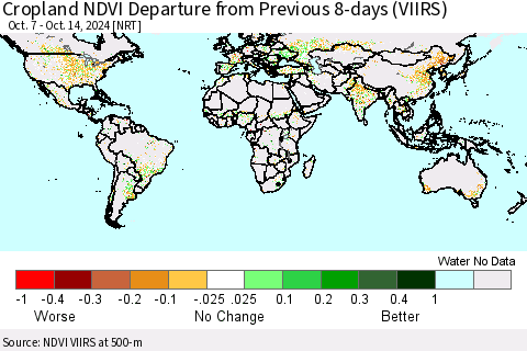 World Cropland NDVI Departure from Previous 8-days (VIIRS) Thematic Map For 10/7/2024 - 10/14/2024