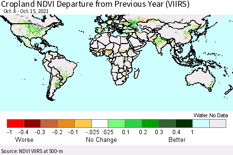 World Cropland NDVI Departure from Previous Year (VIIRS) Thematic Map For 10/8/2021 - 10/15/2021