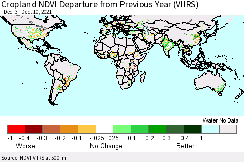 World Cropland NDVI Departure from Previous Year (VIIRS) Thematic Map For 12/3/2021 - 12/10/2021