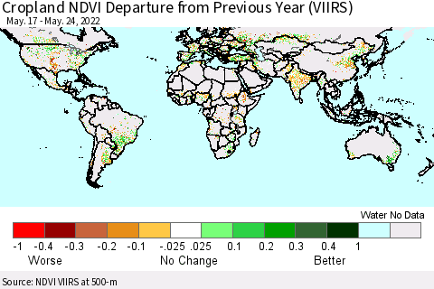 World Cropland NDVI Departure from Previous Year (VIIRS) Thematic Map For 5/17/2022 - 5/24/2022