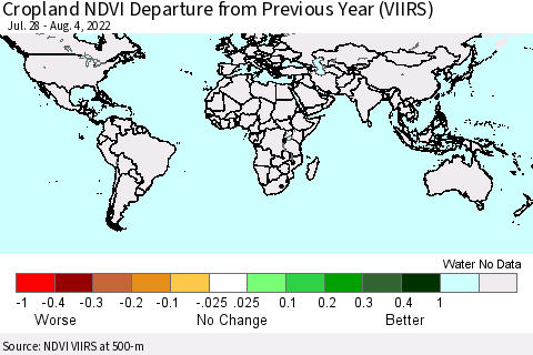 World Cropland NDVI Departure from Previous Year (VIIRS) Thematic Map For 7/28/2022 - 8/4/2022