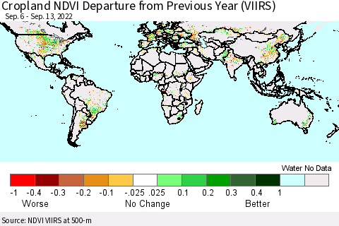 World Cropland NDVI Departure from Previous Year (VIIRS) Thematic Map For 9/6/2022 - 9/13/2022