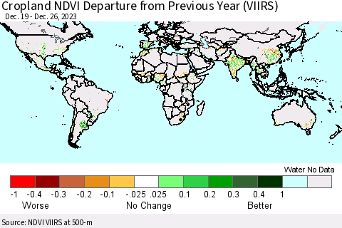 World Cropland NDVI Departure from Previous Year (VIIRS) Thematic Map For 12/19/2023 - 12/26/2023
