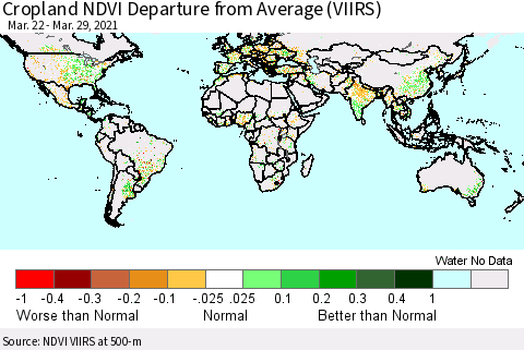 World Cropland NDVI Departure from Average (VIIRS) Thematic Map For 3/22/2021 - 3/29/2021