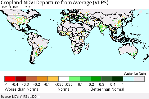 World Cropland NDVI Departure from Average (VIIRS) Thematic Map For 12/3/2021 - 12/10/2021