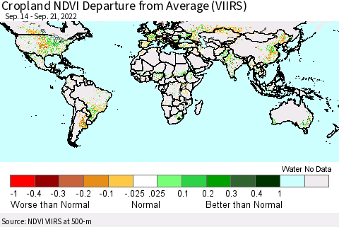 World Cropland NDVI Departure from Average (VIIRS) Thematic Map For 9/14/2022 - 9/21/2022