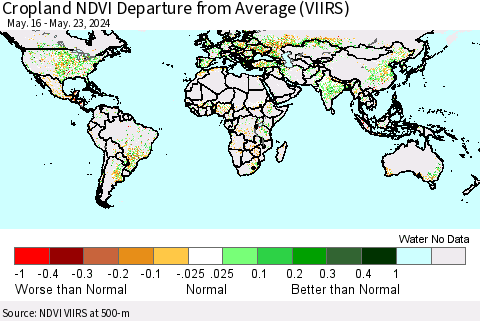 World Cropland NDVI Departure from Average (VIIRS) Thematic Map For 5/16/2024 - 5/23/2024