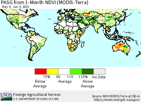 World PASG from 1-Month NDVI (Terra-MODIS) Thematic Map For 6/1/2019 - 6/10/2019