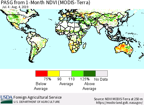 World PASG from 1-Month NDVI (Terra-MODIS) Thematic Map For 8/1/2019 - 8/10/2019