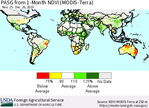 World PASG from 1-Month NDVI (Terra-MODIS) Thematic Map For 12/21/2019 - 12/31/2019