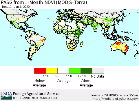 World PASG from 1-Month NDVI (MODIS-Terra) Thematic Map For 1/1/2020 - 1/10/2020