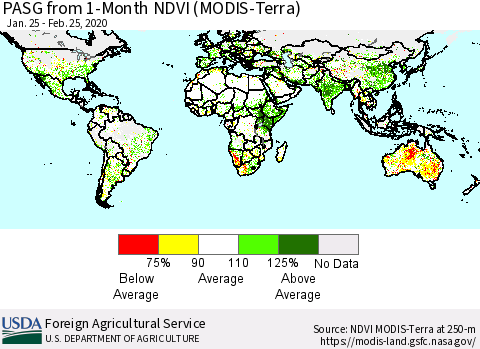 World PASG from 1-Month NDVI (MODIS-Terra) Thematic Map For 2/21/2020 - 2/29/2020