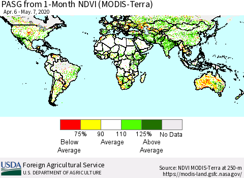 World PASG from 1-Month NDVI (MODIS-Terra) Thematic Map For 5/1/2020 - 5/10/2020