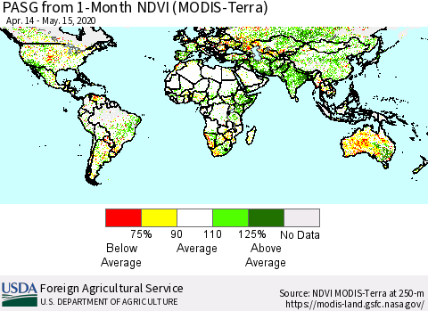 World PASG from 1-Month NDVI (MODIS-Terra) Thematic Map For 5/11/2020 - 5/20/2020