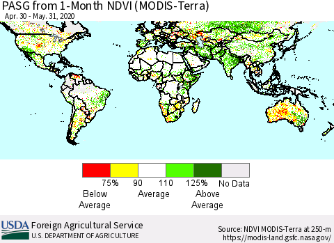World PASG from 1-Month NDVI (MODIS-Terra) Thematic Map For 5/21/2020 - 5/31/2020