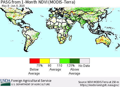 World PASG from 1-Month NDVI (MODIS-Terra) Thematic Map For 6/1/2020 - 6/10/2020