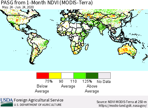 World PASG from 1-Month NDVI (MODIS-Terra) Thematic Map For 6/21/2020 - 6/30/2020