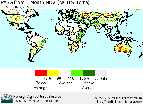 World PASG from 1-Month NDVI (MODIS-Terra) Thematic Map For 7/1/2020 - 7/10/2020