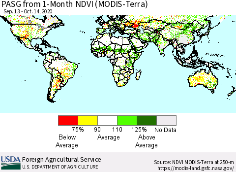 World PASG from 1-Month NDVI (MODIS-Terra) Thematic Map For 10/11/2020 - 10/20/2020