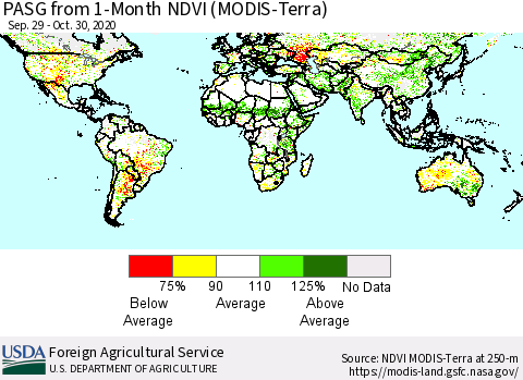 World PASG from 1-Month NDVI (MODIS-Terra) Thematic Map For 10/21/2020 - 10/31/2020