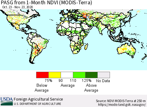 World PASG from 1-Month NDVI (Terra-MODIS) Thematic Map For 11/21/2020 - 11/30/2020