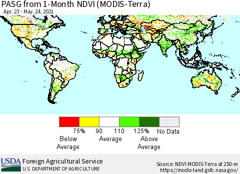 World PASG from 1-Month NDVI (MODIS-Terra) Thematic Map For 5/21/2021 - 5/31/2021