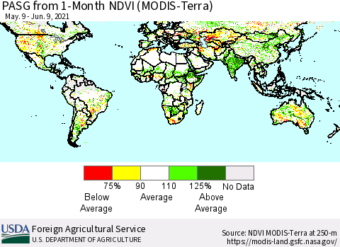 World PASG from 1-Month NDVI (Terra-MODIS) Thematic Map For 6/1/2021 - 6/10/2021