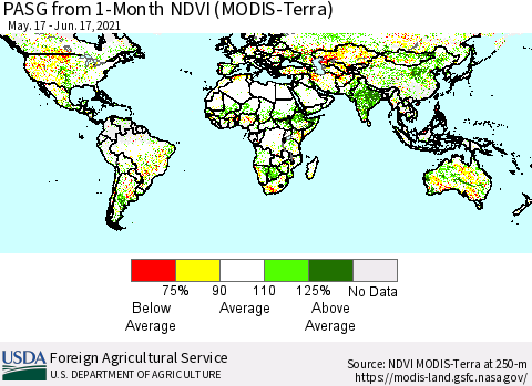 World PASG from 1-Month NDVI (Terra-MODIS) Thematic Map For 6/11/2021 - 6/20/2021