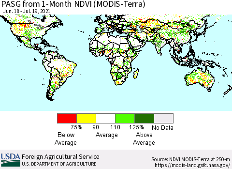 World PASG from 1-Month NDVI (Terra-MODIS) Thematic Map For 7/11/2021 - 7/20/2021