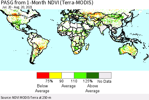 World PASG from 1-Month NDVI (Terra-MODIS) Thematic Map For 8/11/2021 - 8/20/2021