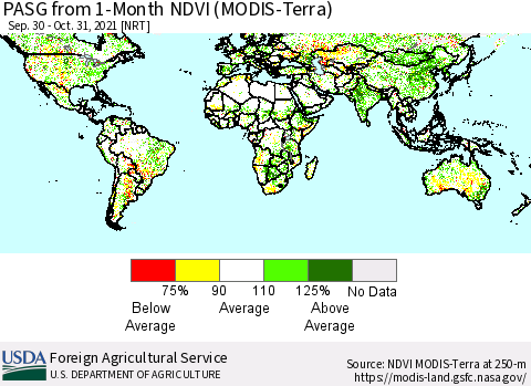 World PASG from 1-Month NDVI (MODIS-Terra) Thematic Map For 10/21/2021 - 10/31/2021