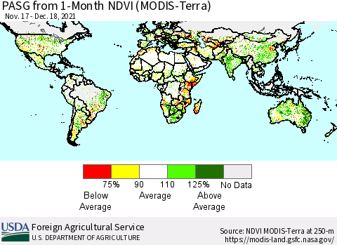 World PASG from 1-Month NDVI (MODIS-Terra) Thematic Map For 12/11/2021 - 12/20/2021