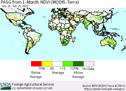 World PASG from 1-Month NDVI (Terra-MODIS) Thematic Map For 2/21/2022 - 2/28/2022