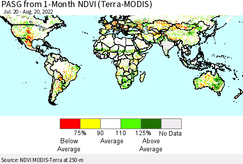 World PASG from 1-Month NDVI (Terra-MODIS) Thematic Map For 8/11/2022 - 8/20/2022