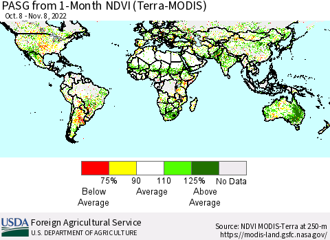 World PASG from 1-Month NDVI (Terra-MODIS) Thematic Map For 11/1/2022 - 11/10/2022