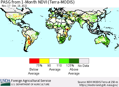 World PASG from 1-Month NDVI (Terra-MODIS) Thematic Map For 12/11/2022 - 12/20/2022