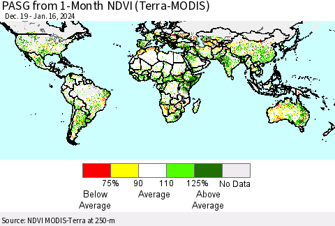 World PASG from 1-Month NDVI (Terra-MODIS) Thematic Map For 1/9/2024 - 1/16/2024
