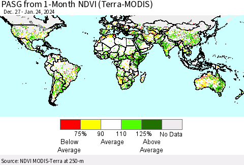 World PASG from 1-Month NDVI (Terra-MODIS) Thematic Map For 1/17/2024 - 1/24/2024