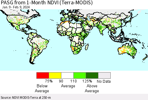 World PASG from 1-Month NDVI (Terra-MODIS) Thematic Map For 2/2/2024 - 2/9/2024