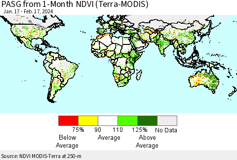 World PASG from 1-Month NDVI (Terra-MODIS) Thematic Map For 2/10/2024 - 2/17/2024